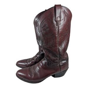 OLD WEST! BURGUNDY GENUINE LEATHER FANCY STITCHED WESTERN COWBOY BOOTS! SZ 10.5
